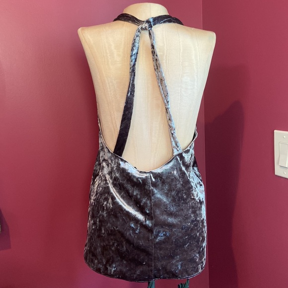 Zara Woman Silver Crushed Velvet Open Back Tank Top - Picture 4 of 6